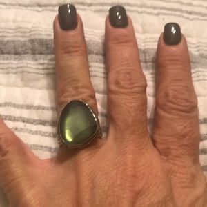 Sterling green glass stone ring